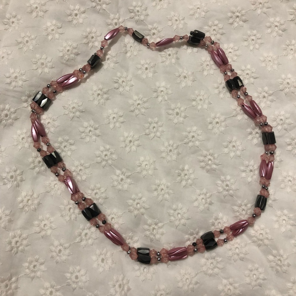 Pink and black magnetic bead necklace